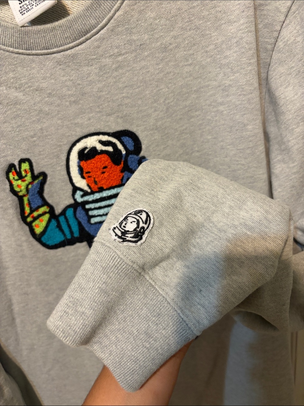 Billionaire Boys Club Grey Sweatshirt with Multicolor Astronaut Patch - Picture 3 of 8